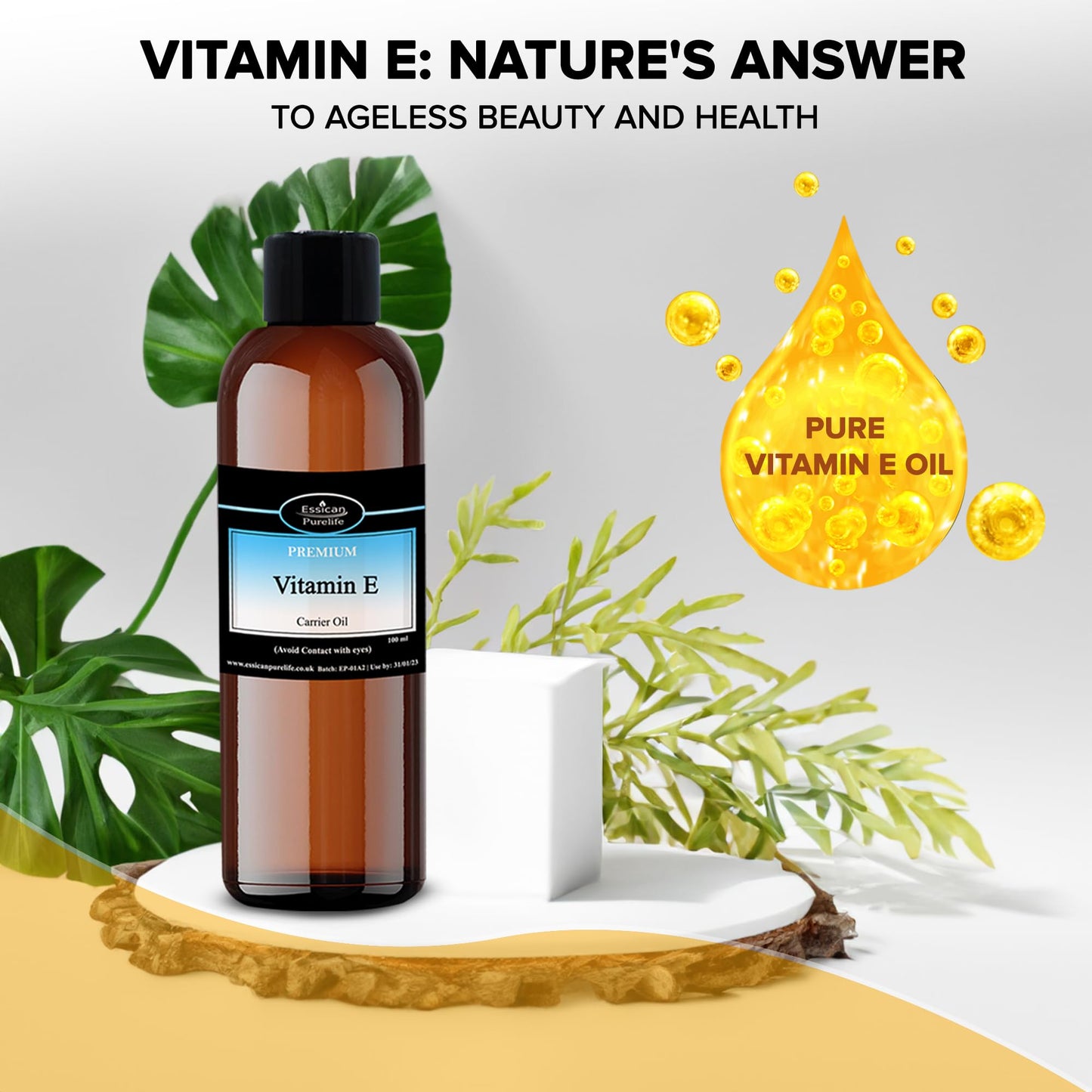 Vitamin E Oil - Vitamin E Oil for Hair, 100% Pure Natural Vitamin E Oil for Face, Vitamin E Oil For Skin, Vitamin E for Scars, Scalp, Pure Vitamin E Oil for Nails, Vit E Pure Oil, Carrier Oils - 10ml