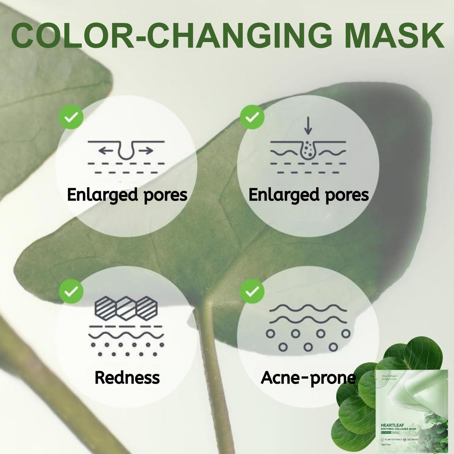 IZBEAUVO 3Pcs Heartleaf 70 Collagen Face Mask, Bio Overnight Sheet Mask for Glass Skin, Color Changing Collagen Gel Mask, Hydrogel Face Masks with Hyaluronic Acid, Deep Hydration, Tightening, Korean Skincare