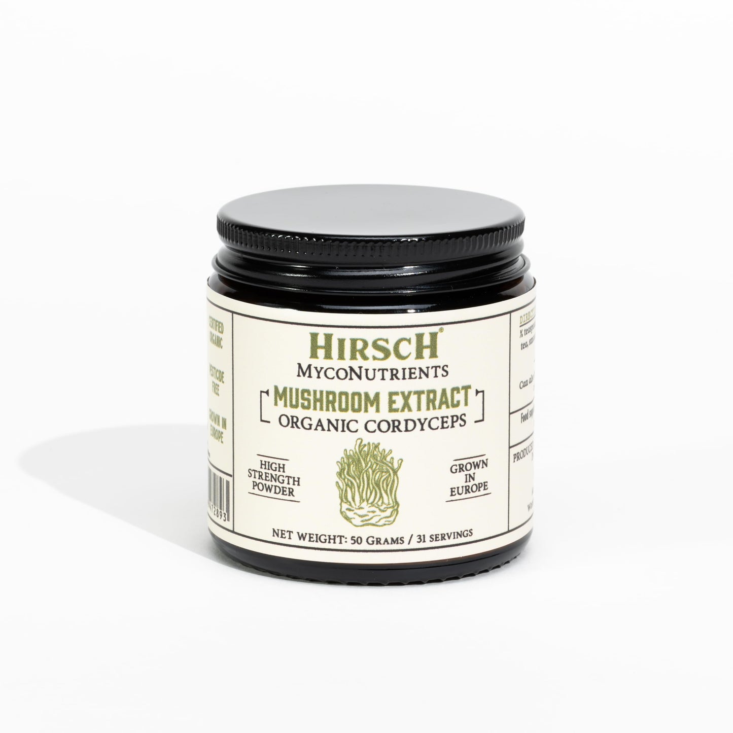 Hirsch Organic Cordyceps Sinensis High Strength Extract Powder - Organically Grown in The EU - Non-GMO - No Added Fillers