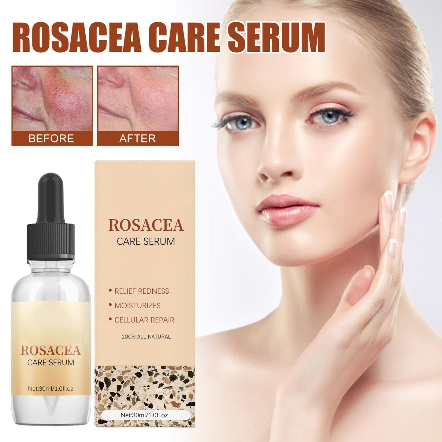 DMQ 2PCS Rosacea Face Serum,Anti Redness Face Serum,Tea Tree Anti Aging Serum for Face,Relieve Redness & Acne Mark,Natural Face Moisturizer for Sensitive Skin,Improve Skin Elasticity-Women & Men