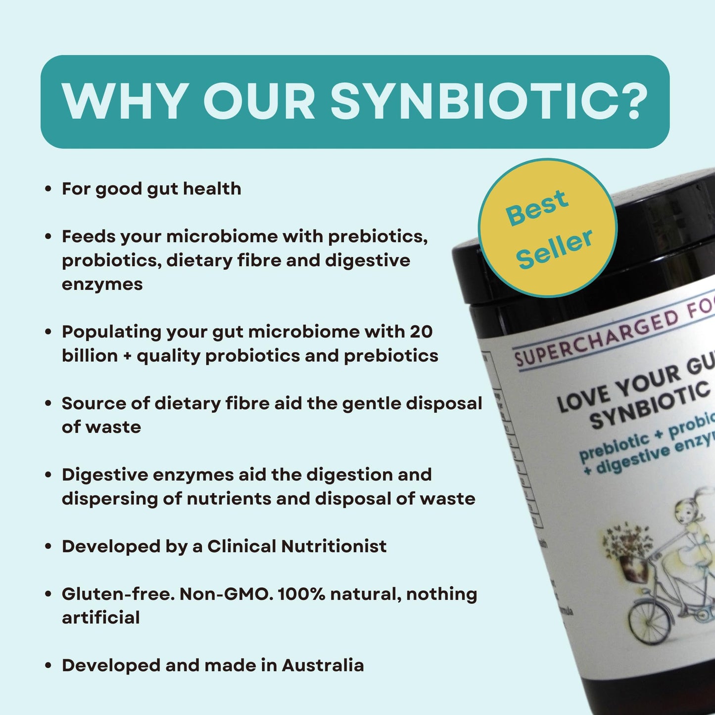 Supercharge Your Gut Love Your Gut Synbiotic – Probiotic + Prebiotic Blend | Gut Health Supplement | Supports Digestion & Immunity | by Lee Holmes, Supercharged Food UK