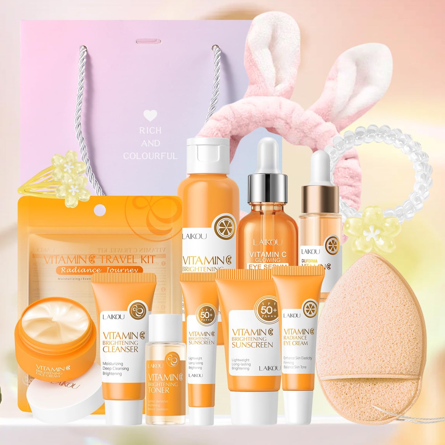 LAIKOU Skincare Gift Set, 15PCS Vitamin C Serum for Face Skin Care Sets & Kits, Hydrating & Anti Aging Facial Kit for Radiant Skin, Pamper Gifts Set for Women Teenage Girls, Mothers Day Birthday Gifts
