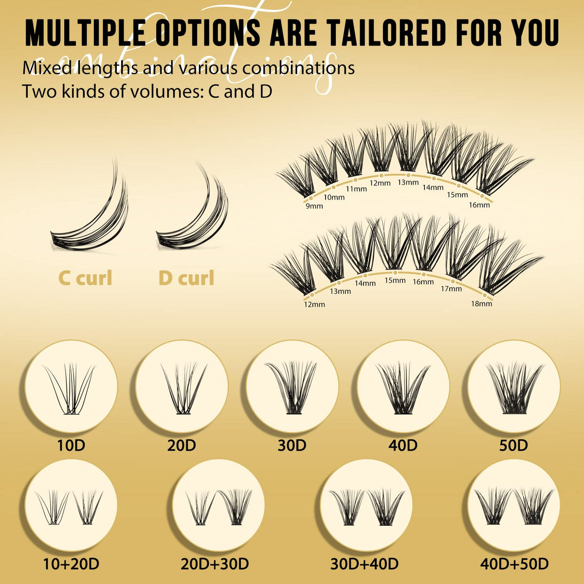 320Pcs Individual-Lashes QUEWEL Cluster-Lashes 40D D Curl MIX9-16mm Individual Lash Extension Lash-Clusters DIY Eyelash Extensions For Home Use (40D 0.07D MIX9-16mm)