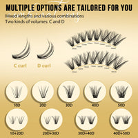 320Pcs Individual-Lashes QUEWEL Cluster-Lashes 40D D Curl MIX9-16mm Individual Lash Extension Lash-Clusters DIY Eyelash Extensions For Home Use (40D 0.07D MIX9-16mm)