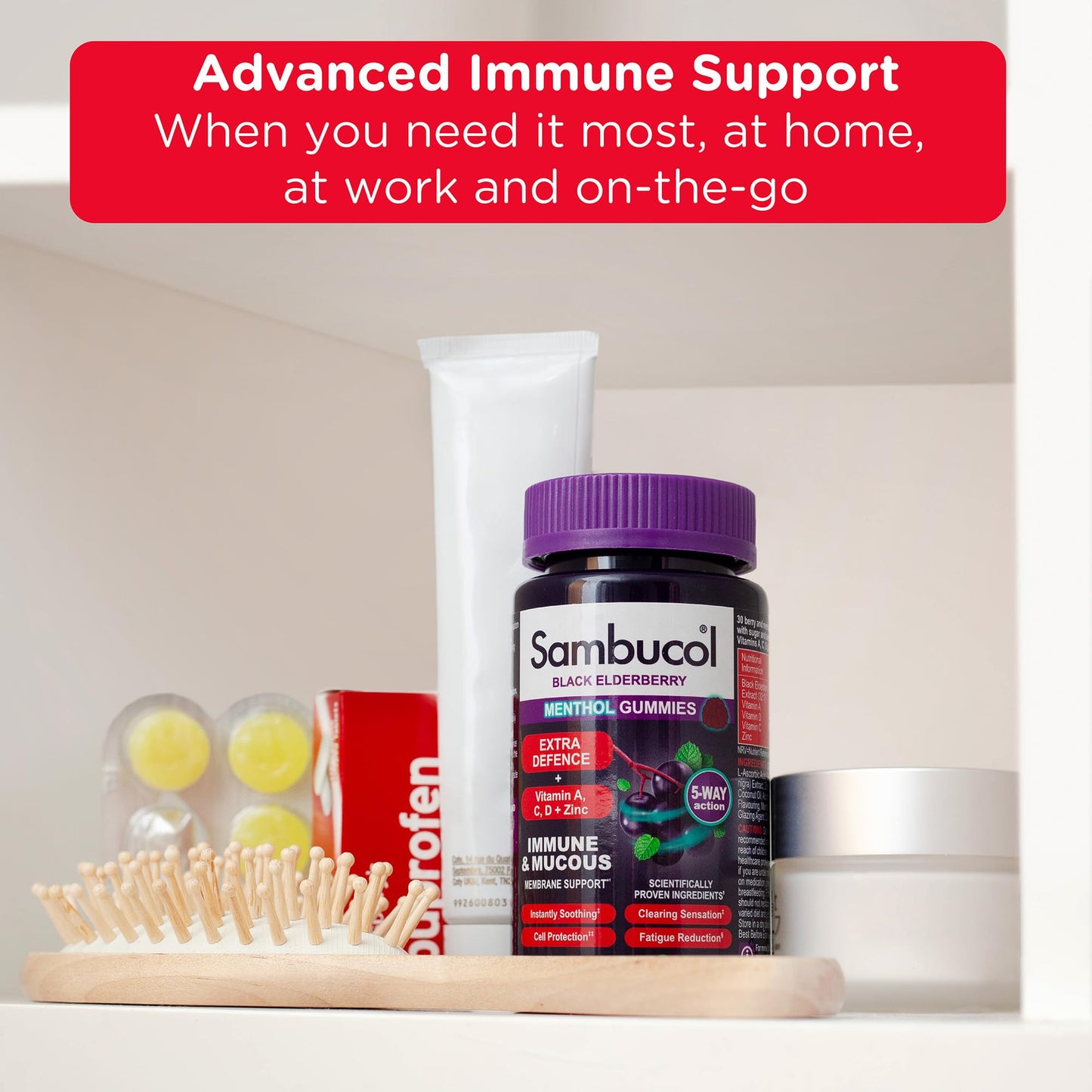 Sambucol Natural Black Elderberry Extra Defence Menthol Gummies |Vitamin A | Vitamin C | Vitamin D | Zinc |Advanced Immune Support Supplement| 30 Gummies