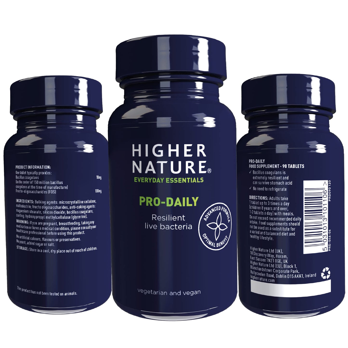 Higher Nature - Pro-Daily - Probiotic & Prebiotic - FOS - for Gut Health - Probiotics for Women & Men - Gluten Free - Vegan & Vegetarian - 90 Tablets