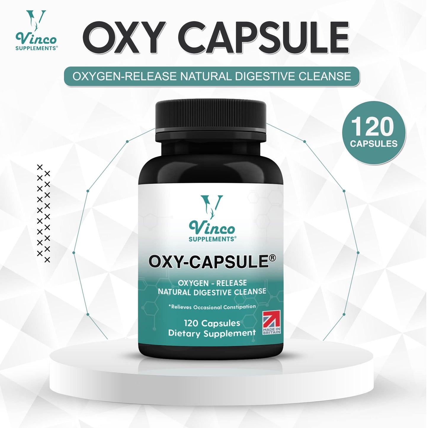 Vinco Supplements Oxy-Capsule Magnesium Compound - Vegan Oxygen Powder Natural Colon Cleanser - Gas Relief, Bloating Relief, Constipation Relief - Intestinal Cleanser for Adults - 120 Count