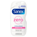 Sanex Zero% Hypoallergenic Sensitive Shower Gel 450ml | 0% fragrance, colourants, sulphates* & soap | 8 hours of hydration | dermatologically tested | ingredients of 93% natural origin**