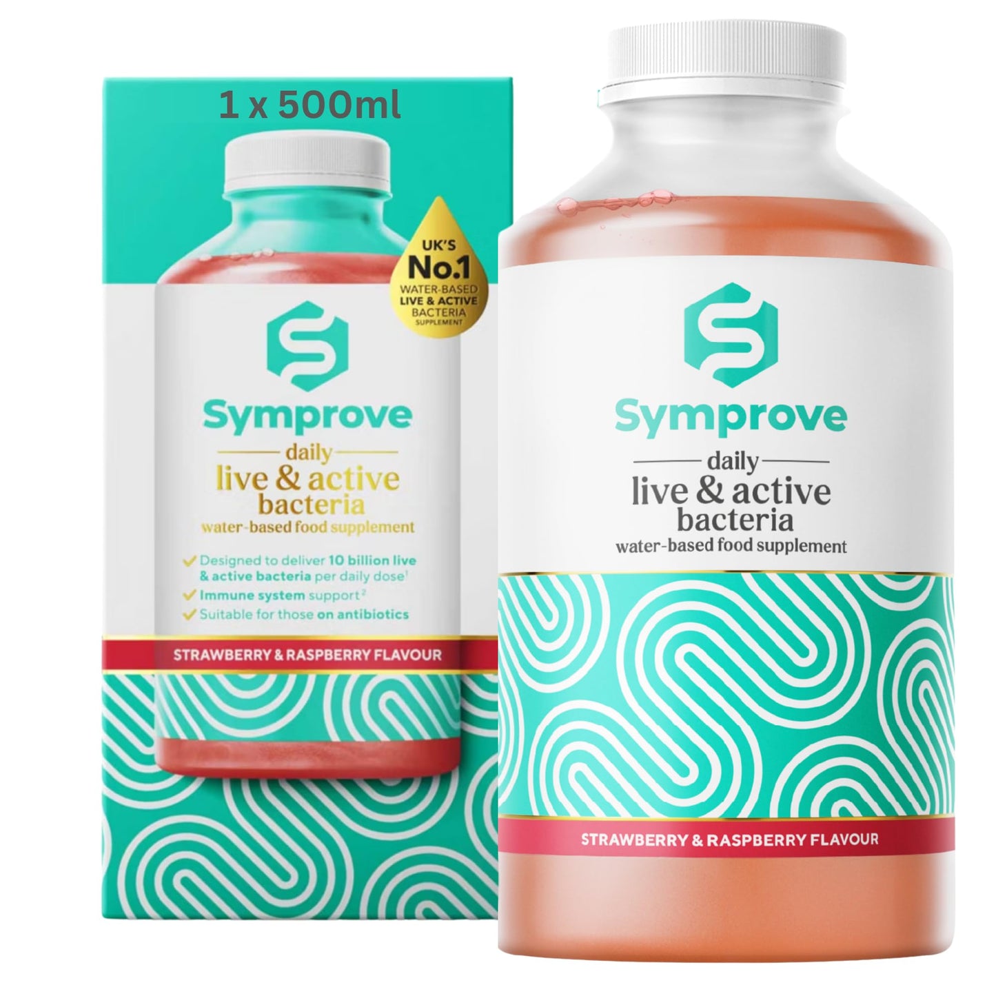 Symprove Strawberry & Raspberry 1 Week Pack Daily Essential Gut Health Supplement, Probiotic Drink with Live Bacteria, Vegan - 1x500ml
