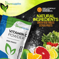 naturesupplies Vitamin C Powder 200g Ascorbic Acid UK Non GMO - Pharmaceutical Grade, Highly Concentrated No Chemicals in Our Supplements - Suitable for Vegans - Naturesupplies