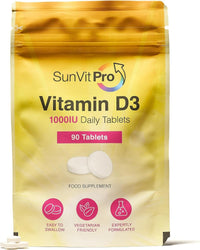 SunVit-D3 Vitamin D 1000IU - Cholecalciferol Vitamin D Tablets 1000IU Support the Maintenance of Bone, Teeth, Muscle & Immune System | UK Made, GMP Approved, Dairy & Gluten free D3 Vitamins 90 Tablets