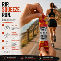 Maple Ignite - Natural Energy Gels with Grade A Canadian Maple Syrup for Running, Cycling & Endurance by Protein Rebel - Easy to Digest Running Gels - 24g Carbs, Electrolytes (8 Sachets)