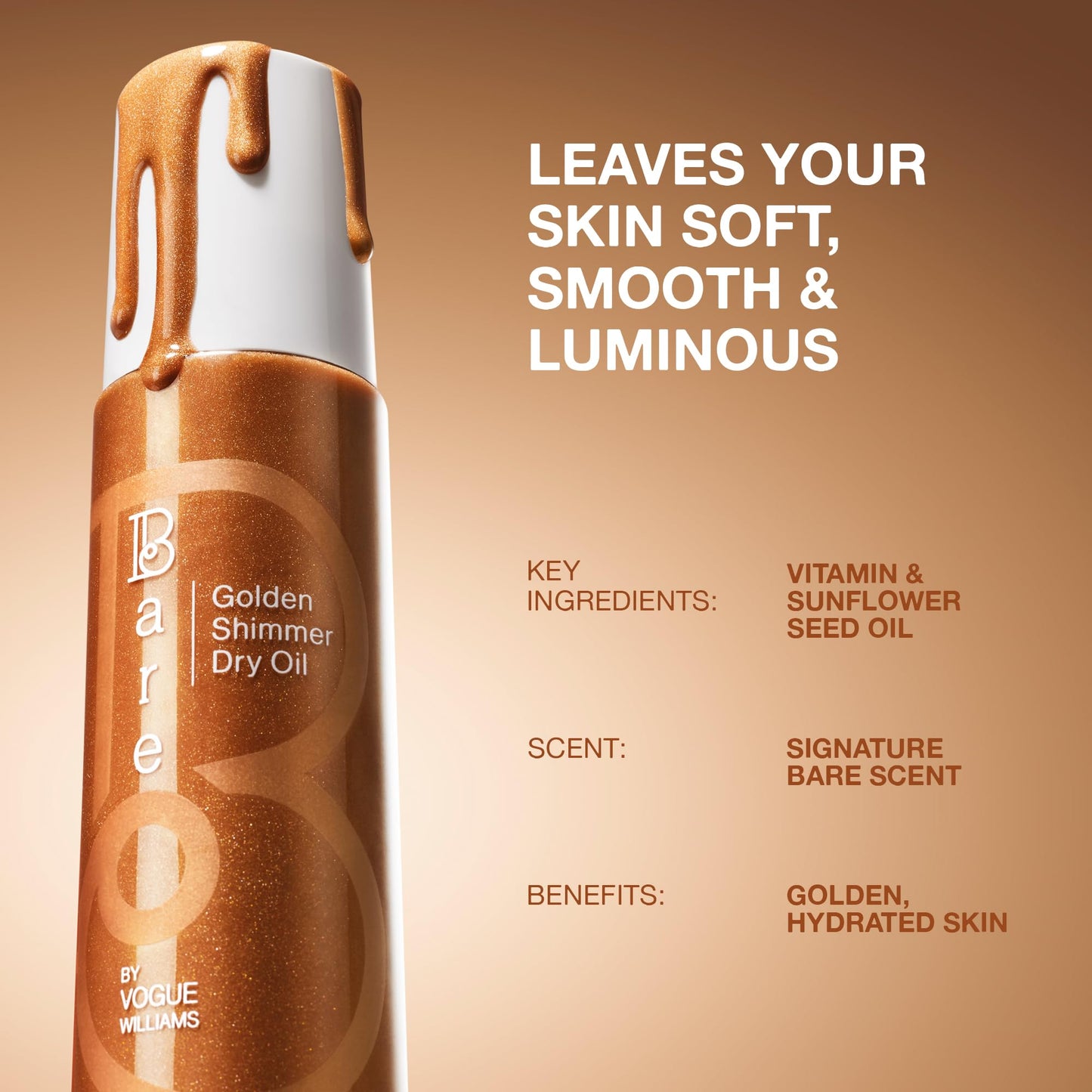 Bare by Vogue Golden Shimmer Dry Oil - Moisturise and Hydrate your Skin with Gorgeous Sparkle - Lightweight & Quick-Drying Face & Body Shimmer Oil, 150ml