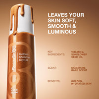 Bare by Vogue Golden Shimmer Dry Oil - Moisturise and Hydrate your Skin with Gorgeous Sparkle - Lightweight & Quick-Drying Face & Body Shimmer Oil, 150ml