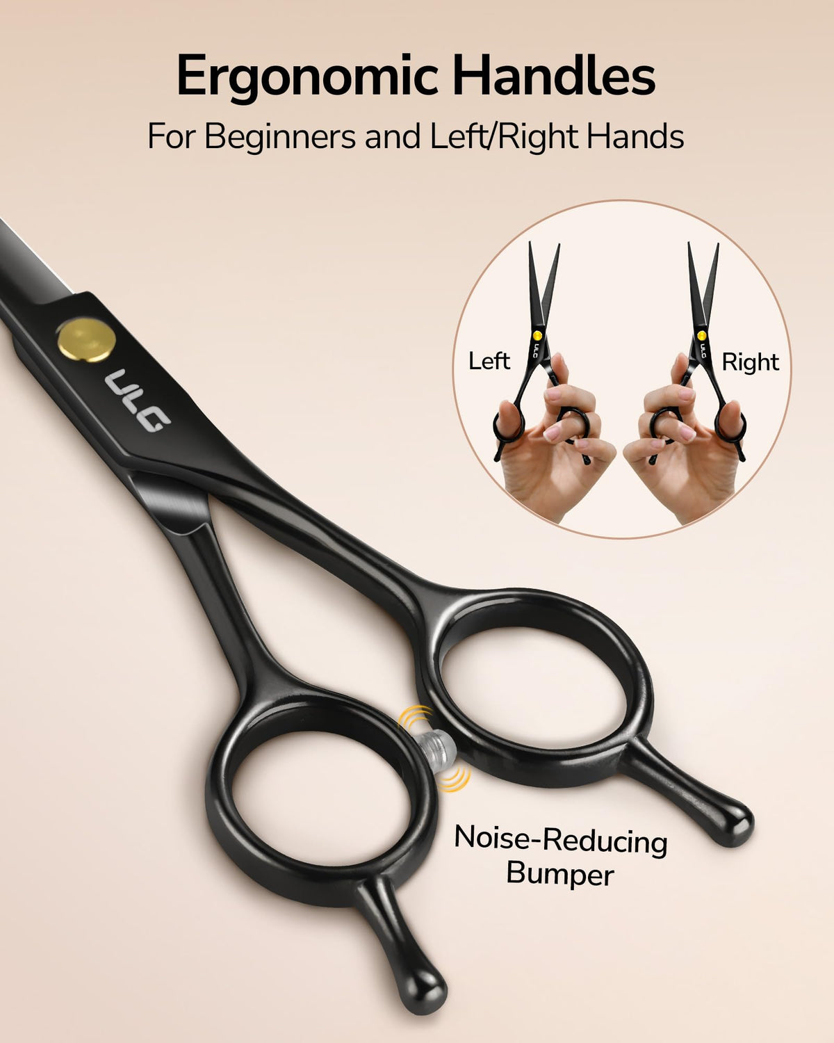 ULG Professional Hair Cutting Scissors Set – 16.5 cm Japanese Stainless Steel Barber Shears & Thinning Scissors with Comb, Clips & Case – at-Home Salon Haircut Kit for Men, Women, Kids, Black