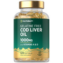Horbäach Cod Liver Oil Gelatine Free 1000mg | 120 Capsules | High Strength Supplement with Vitamin A, D and Omega 3 DHA/EPA | Suitable for Pescatarians | by Horbaach