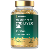 Horbäach Cod Liver Oil Gelatine Free 1000mg | 120 Capsules | High Strength Supplement with Vitamin A, D and Omega 3 DHA/EPA | Suitable for Pescatarians | by Horbaach