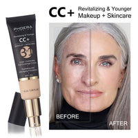 Hilareco PHOERA CC Cream Foundation With SPF,PHOERA Full Coverage Foundation Color Correcting Cream,Anti Aging Hydrating Serum & SPF 25+ Sunscreen Natural Finish1.08 floz (120+140/Nude+Buff Beige)