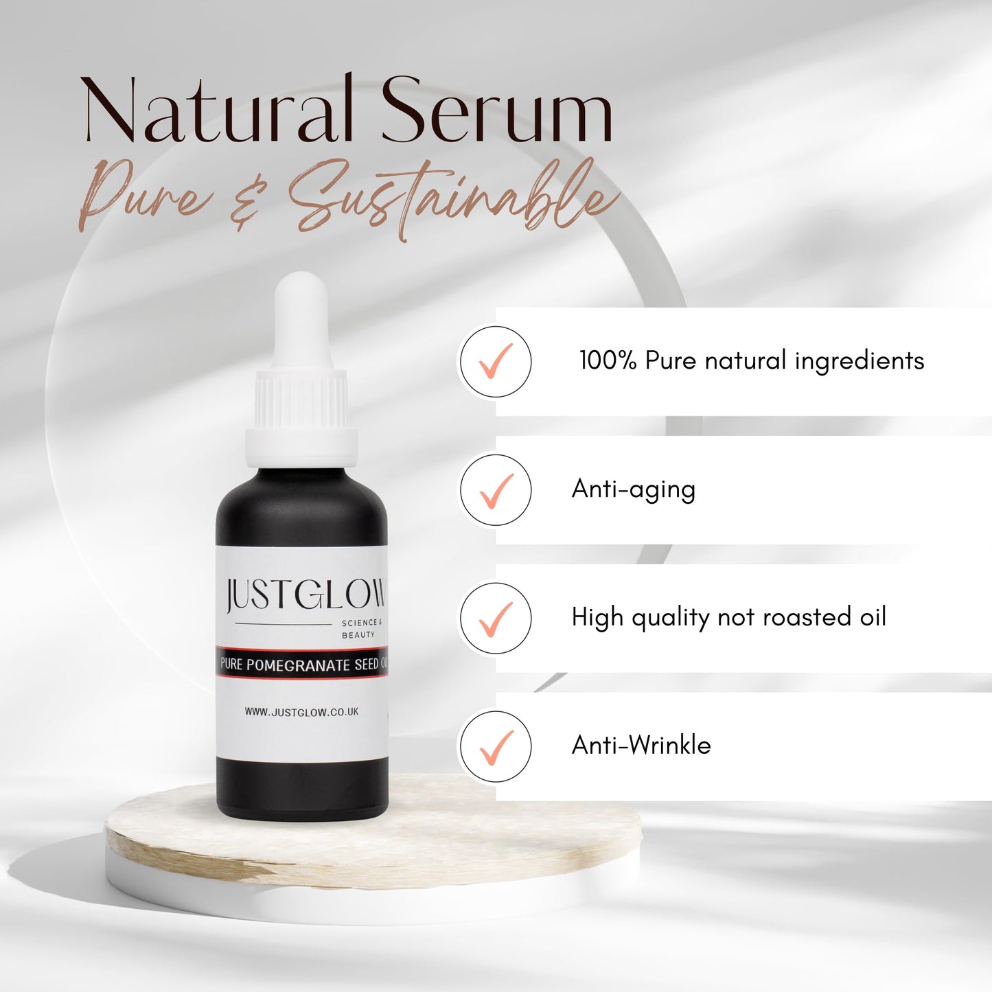 JustGlow Orgainc Pomegranate Seeds Face Oil, Natural Skin Care Vegan Beauty Face Serum 50 ml Anti Wrinkle Face Cream - An Alternative to Bio Oil for Stretch Marks