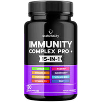 SASH Vitality Sash Vitality Immunity Complex Pro+ Immune System Booster with Vitamin D3 - High Strength Immune Support Supplements Immune System Vitamins Zinc, Elderberry, B12, C, Turmeric & More-120 Vegan Capsules