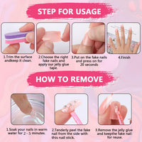 24Pcs False Nails,UHOMENY Square False Nails Short Long Fake Nails Acrylic Stick on Nails for Women Girls Nail Art Press on Nails with manicure kit (Pink, White, Silver, 12 size)