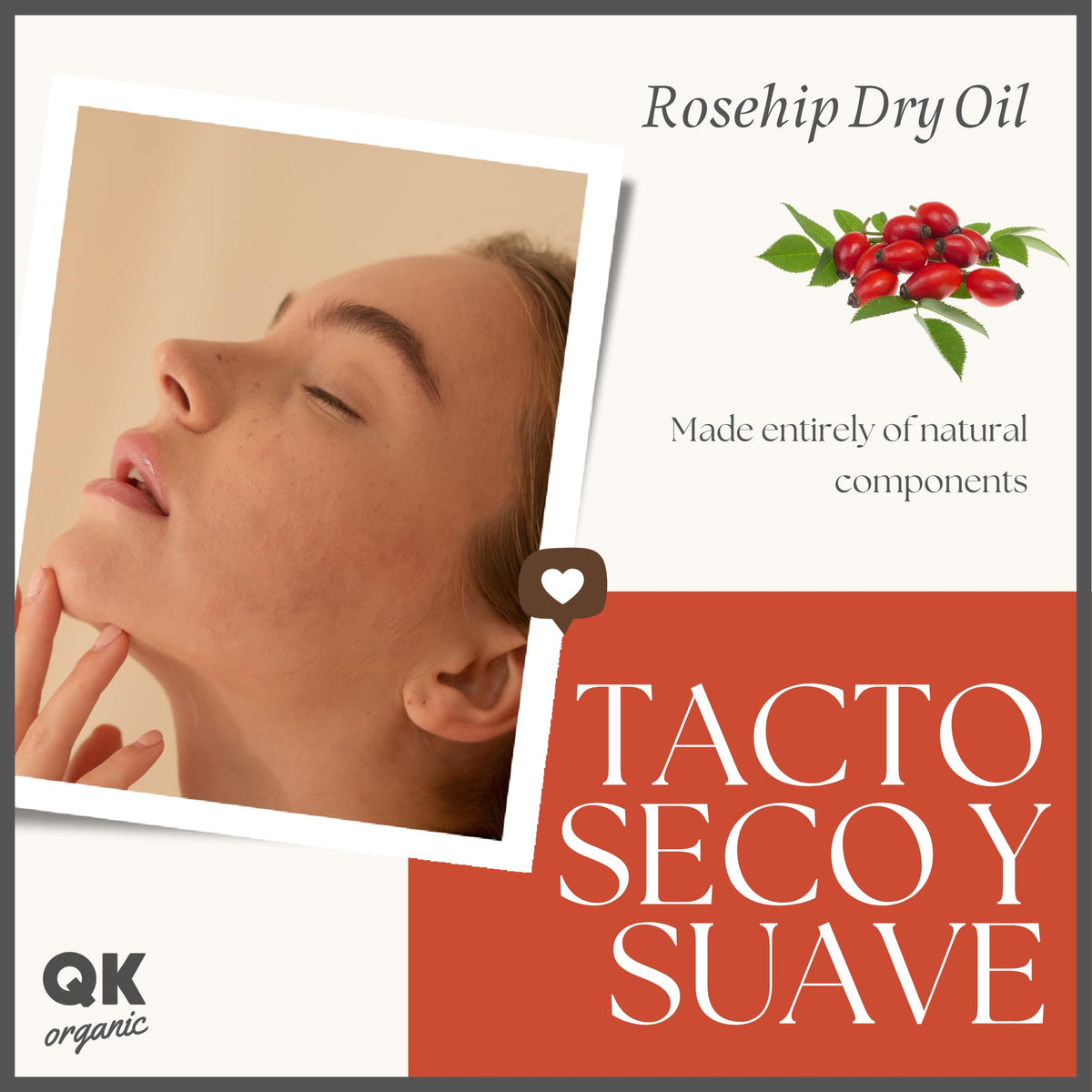 QKnatur Rosehip Dry Oil 100ml: Intense Nourishment, Fast Absorption, Anti-Stretch Marks for Skin and Hair, Antioxidant, Anti-Aging, Natural, and Vegan
