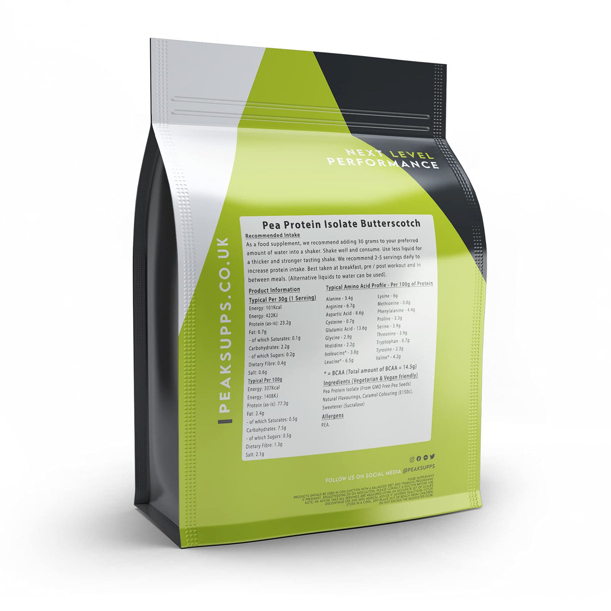 Peak Supps Butterscotch Pea Protein Isolate - 500g (16 Servings) - Vegan | Dairy Free | Plant Based