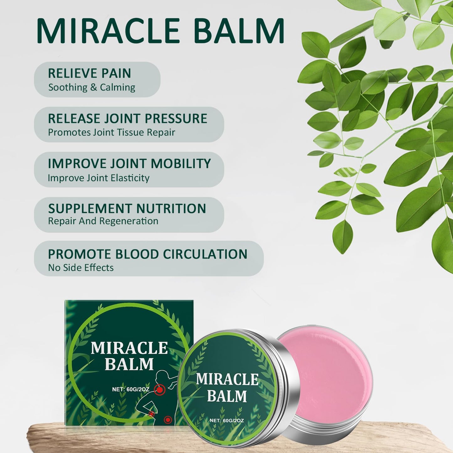 Katslyn 2 Pcs Miracle Balm for Legs and Feet,Soothing Joint Cream,Balm Soothing Joint Cream,with 1 Crescent Spoon,Relieve Joint Discomfort,Fast Absorption and Non-Sticky,Suitable for Multiple Parts
