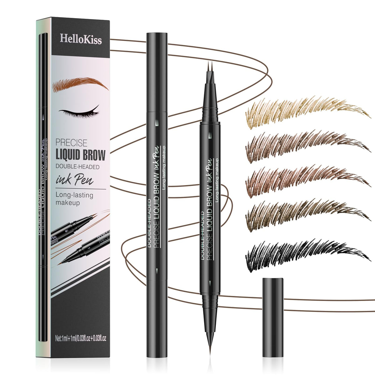 RZJZGZ Curved Eyebrow Pen, 3D Waterproof Eyebrow Pencil Contouring Pen, Brow Pencil 2-in-1 Dual-Ended with Micro-Fork-Tip and Precise Brush-Tip Create Natural Hair-Like Brows, Last All-Day, Dark Brown