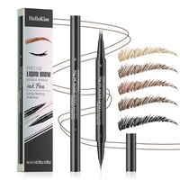 RZJZGZ Curved Eyebrow Pen, 3D Waterproof Eyebrow Pencil Contouring Pen, Brow Pencil 2-in-1 Dual-Ended with Micro-Fork-Tip and Precise Brush-Tip Create Natural Hair-Like Brows, Last All-Day, Dark Brown