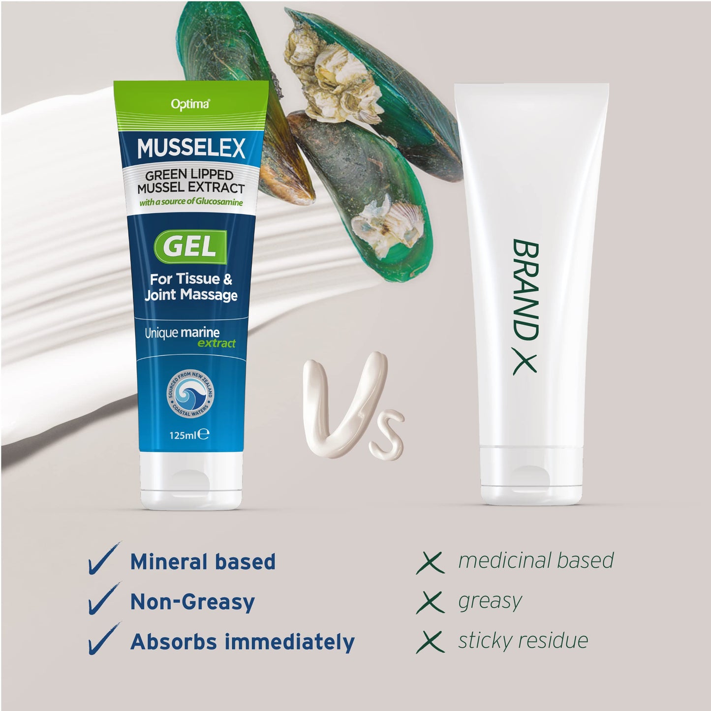 OPTIMA Optima MusselEx Gel, Natural, Cruelty Free, Green Lipped Mussel Extract, Tissue & Joint Massage, 125 ml