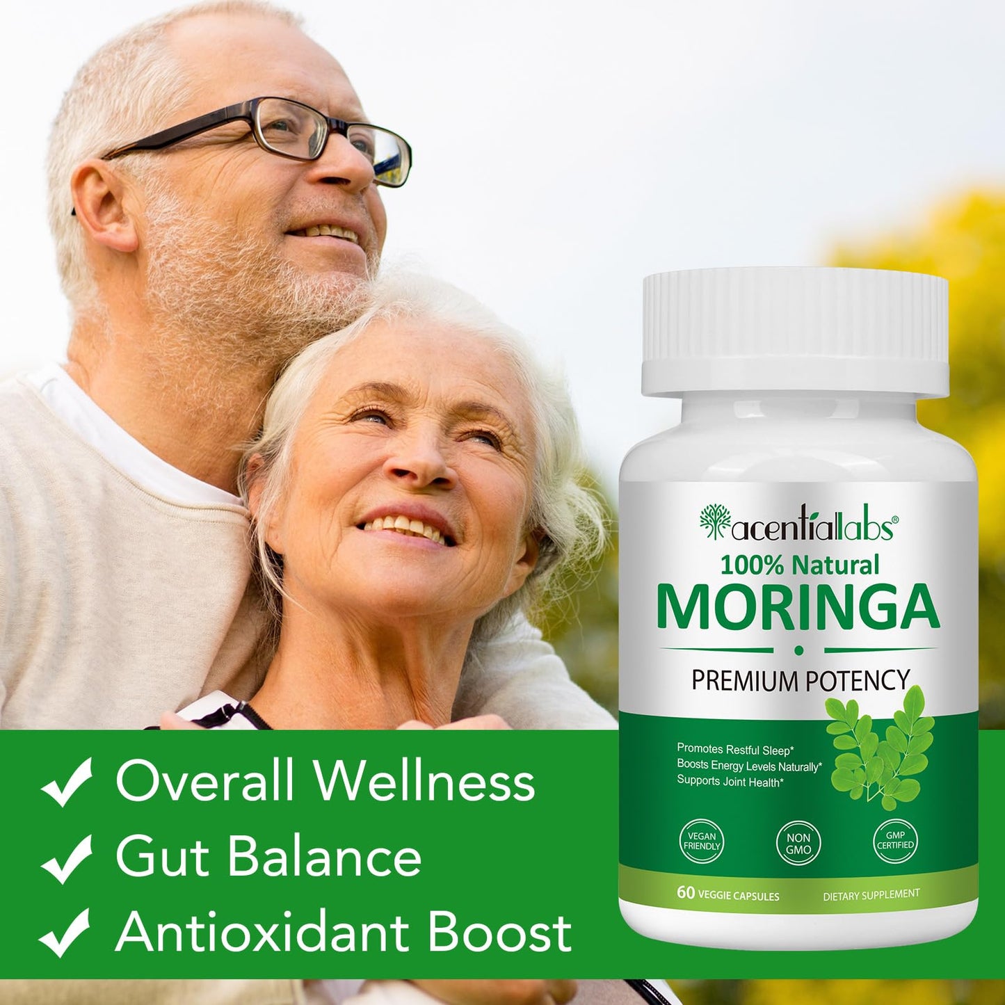 FSLHCY Moringa Capsules 800mg, Rich Moringa Powder Supports Energy, Joint & Immunity & Gut Health, Overall Vitality, Pure Vegan Extract Non-GMO (60pcs)