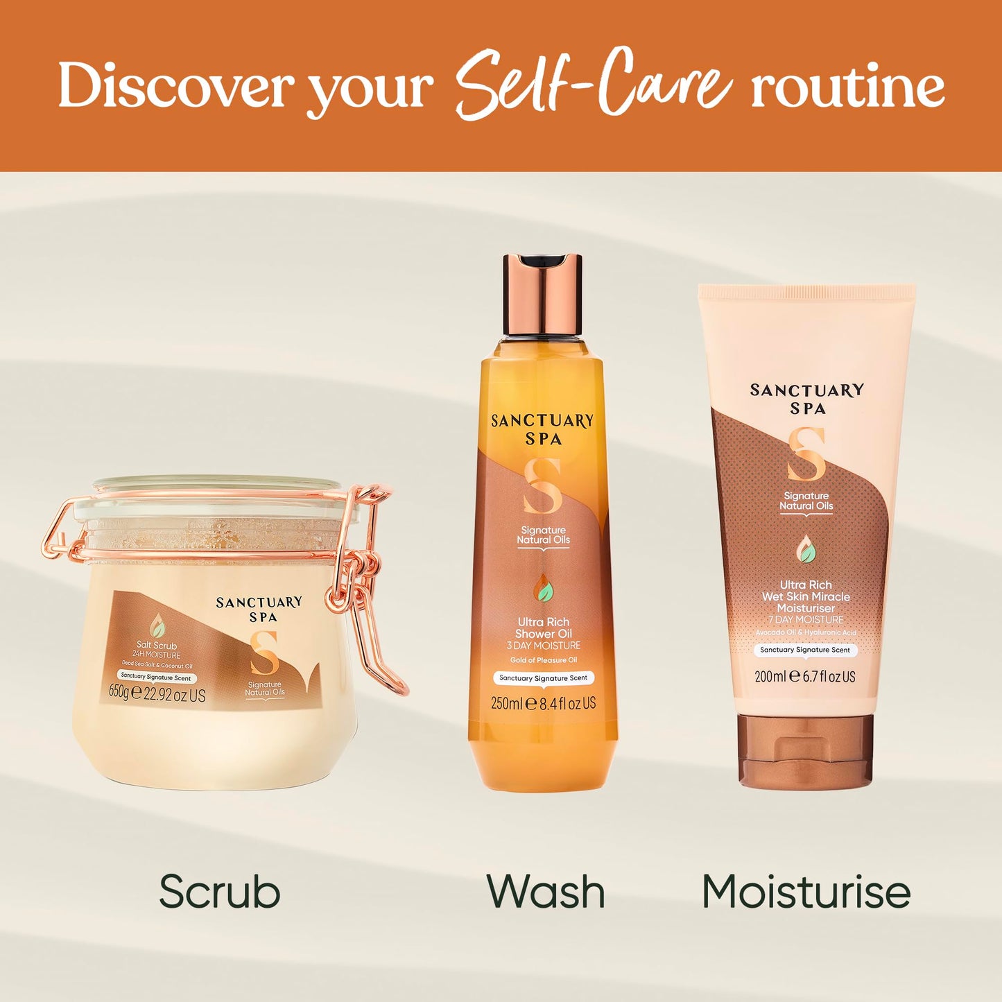 SANCTUARY Sanctuary Spa Ultra Rich Wet Skin Miracle Moisturiser, No Mineral Oil, Cruelty Free and Vegan In Shower Moisturiser, 200ml, Orange