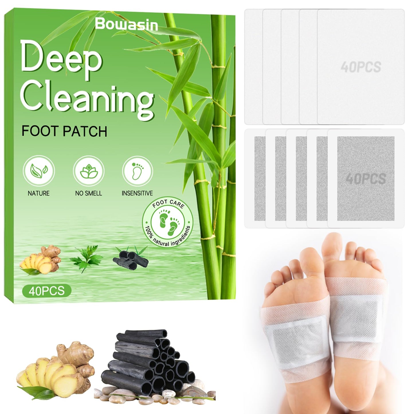 Angozo Detox Foot Patches 40 Pcs Detox Foot Pad Foot Detox Pads to Remove Toxins Deep Cleansing, Foot Patches Detox Foot Pads for Stress Relief & Deep Sleep, 100% Natural