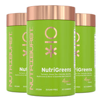 Nutriburst - NutriGreens Multipack - 22 Fruits + Vegetables + Herbs + Mushrooms + Live Bacteria Cultures - Boosted with Vitamins: Zinc, VIT C, D3, B5, B6, B12-3 Month Supply - Suitable for Vegans