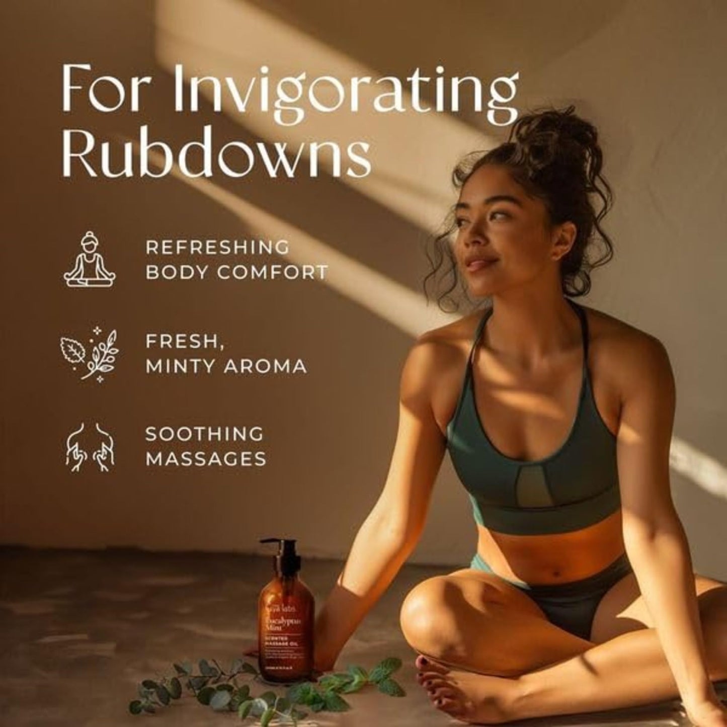 Gya Labs Eucalyptus Mint Massage Oils for Massage Therapy - Refreshing Aromatherapy Body Massage Oil for Sore Muscles - Jojoba, Argan, Sunflower, Almond, Vitamin E & Eucalyptus (200 ml)