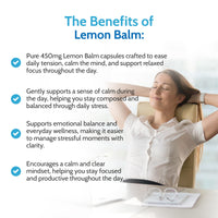 Health4All Lemon Balm 450mg 60 Capsules, Melissa for Anxiety & Stress During The Day, Purest Supplement, Additives Free | Vegan Capsules (not Tablets) Made in UK