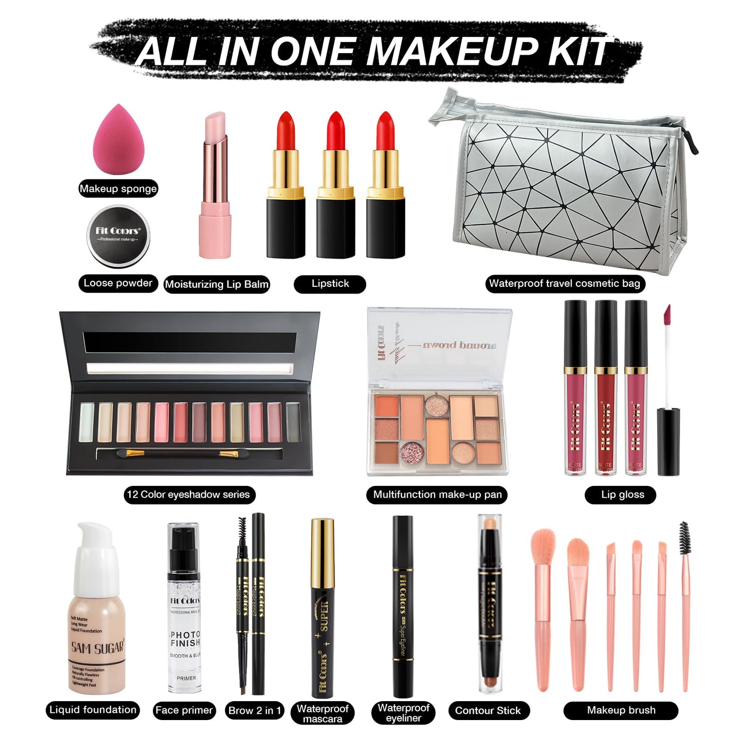proamate Proamate All in one Makeup Set, Cosmetic Make Up Starter Kit With Storage Bag Portable Travel Make Up Palette Eyeshadow Foundation Lip Gloss Makeup Gift Set for Teenage & Adults(Kit A001)