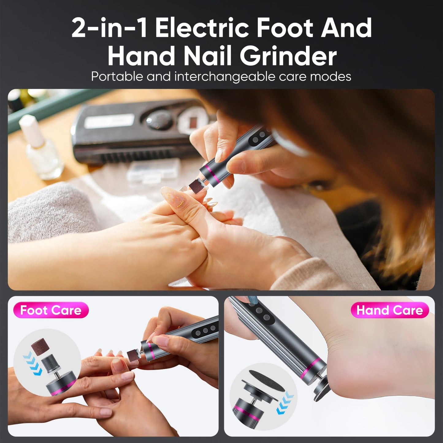VIHBRAI 2-in-1 Electric Foot Callus Remover & Nail File 9-Speed LCD Pedicure Kit with 13000 RPM 2400mAh Dual Rotation (P/F/R) 3 Sanding Heads & Toe Grinder Hard Skin Remover for Feet & Nails