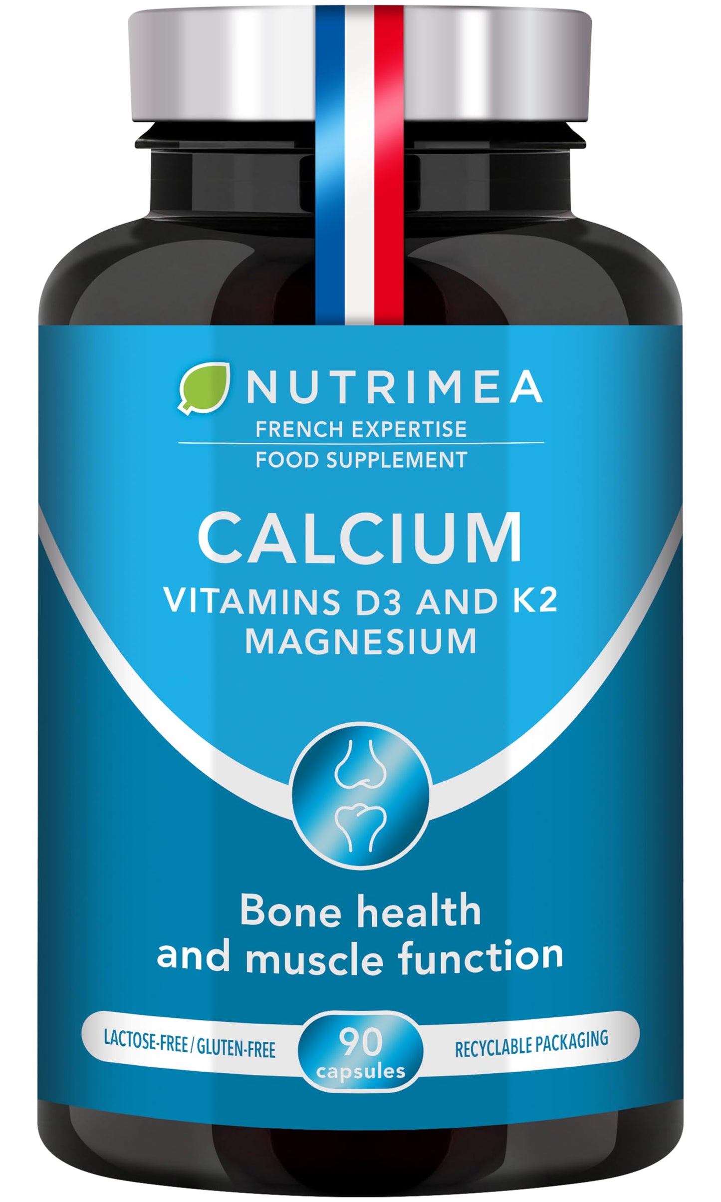 Laboratoires Nutrimea Calcium Supplement - Magnesium, Vitamin D3 and K2 Formula - 90 Vegetarian Capsules - Easy to Swallow - Daily Mineral Formula - French Expertise - Nutrimea