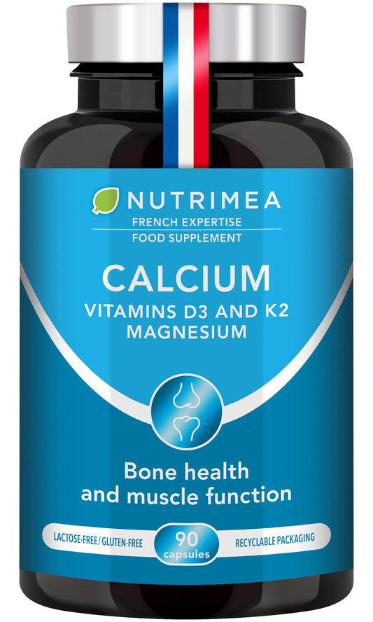 Laboratoires Nutrimea Calcium Supplement - Magnesium, Vitamin D3 and K2 Formula - 90 Vegetarian Capsules - Easy to Swallow - Daily Mineral Formula - French Expertise - Nutrimea