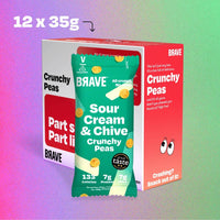 BRAVE Crunchy Peas: Sour Cream and Chive - Delicious Healthy Snacks - Vegan - High in Plant Protein & Fibre - Low Calorie - Plant-Based - No Sugar - Box of 12 Packs (35g Each)