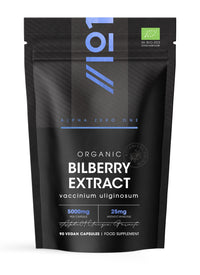 ALPHA01 Organic Bilberry Extract 5000mg – High Strength 5% Anthocyanidins – 90 Vegan Capsules (3 Months Supply) – Resealable and Recyclable Pouch – by Alpha01