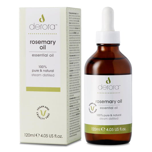 Derora Rosemary Oil for Hair & Skin | Essential Oil | 100% Pure, Undiluted | Rosemary Oil for Hair, Damaged Hair, Hair Loss, Dry Skin, Face, Scalp (120ml)