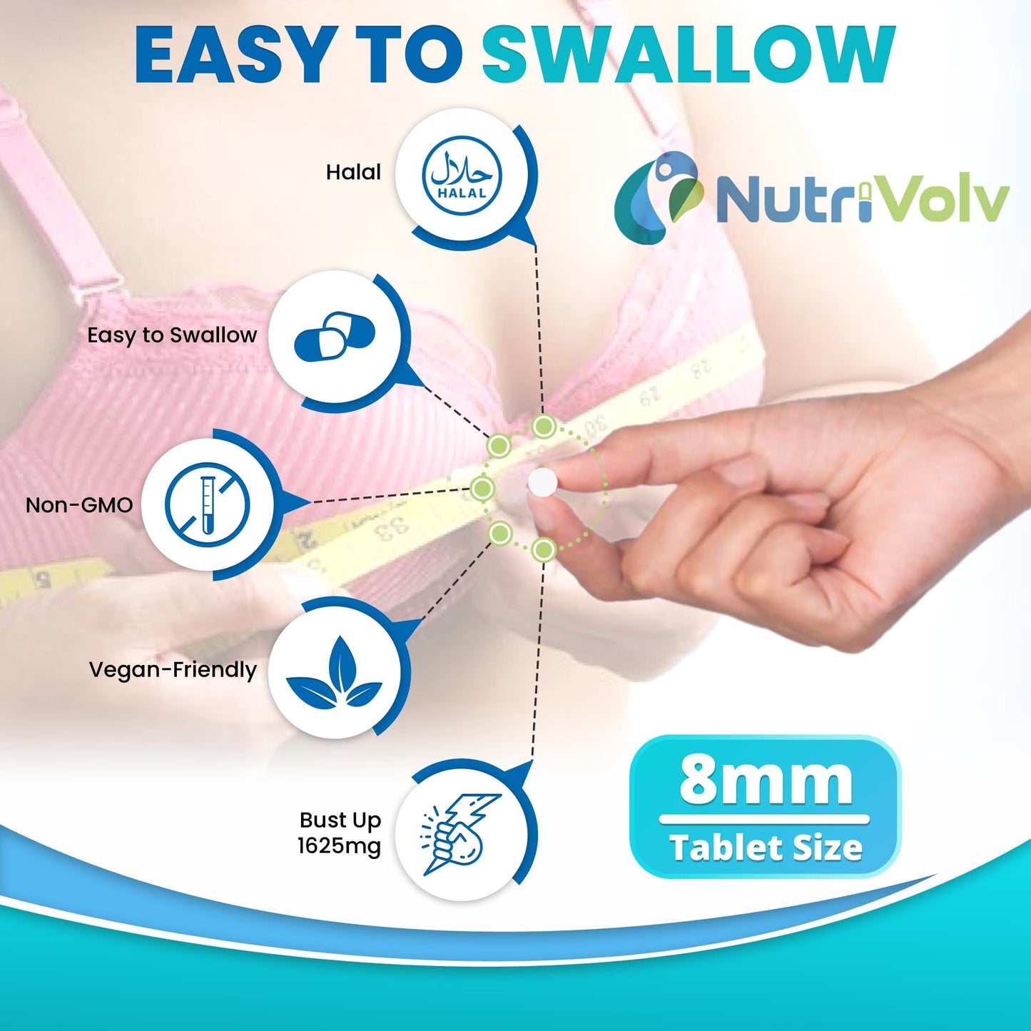 Nutrivolv Bust Up! - Breasts Enlargement Pills Female Oestrogen Enhancer - 60 Tablets