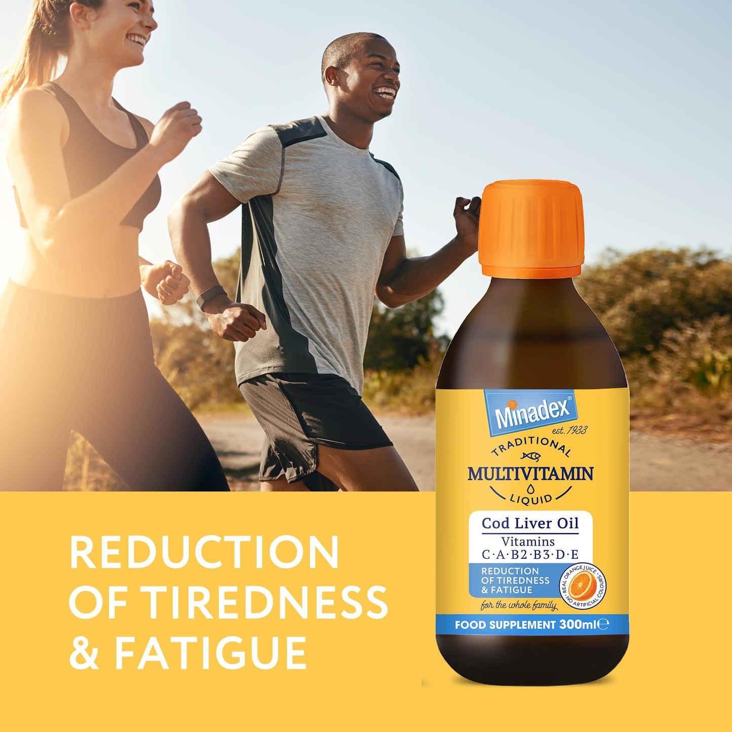 Minadex Multivitamin Liquid 150 ml – Cod Liver Oil + Vitamin C, A, B2, B3, D & E | Immune Support | Energy & Bone Health | Natural Orange Flavour | 1 Month Supply | Spoon Included | Made in UK