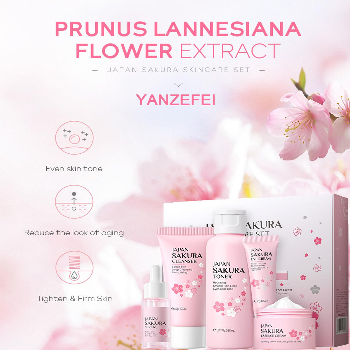 5pcs Sakura Skin Care Sets Gifts for Teenage Girls,YANZEFEI Skin care for Teenage Girls,Skincare Set,High Moisturizing Cherry Blossom Skin Care Kit,Gift Set for Women Mom Daughter Birthday Christmas