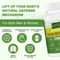 1200mg Liposomal Trans-Resveratrol, 98% Pure Formula, Trans Resveratrol Supplement, 60 Softgels for Heart, Skin, and Anti-Aging Antioxidant, Better Absorption