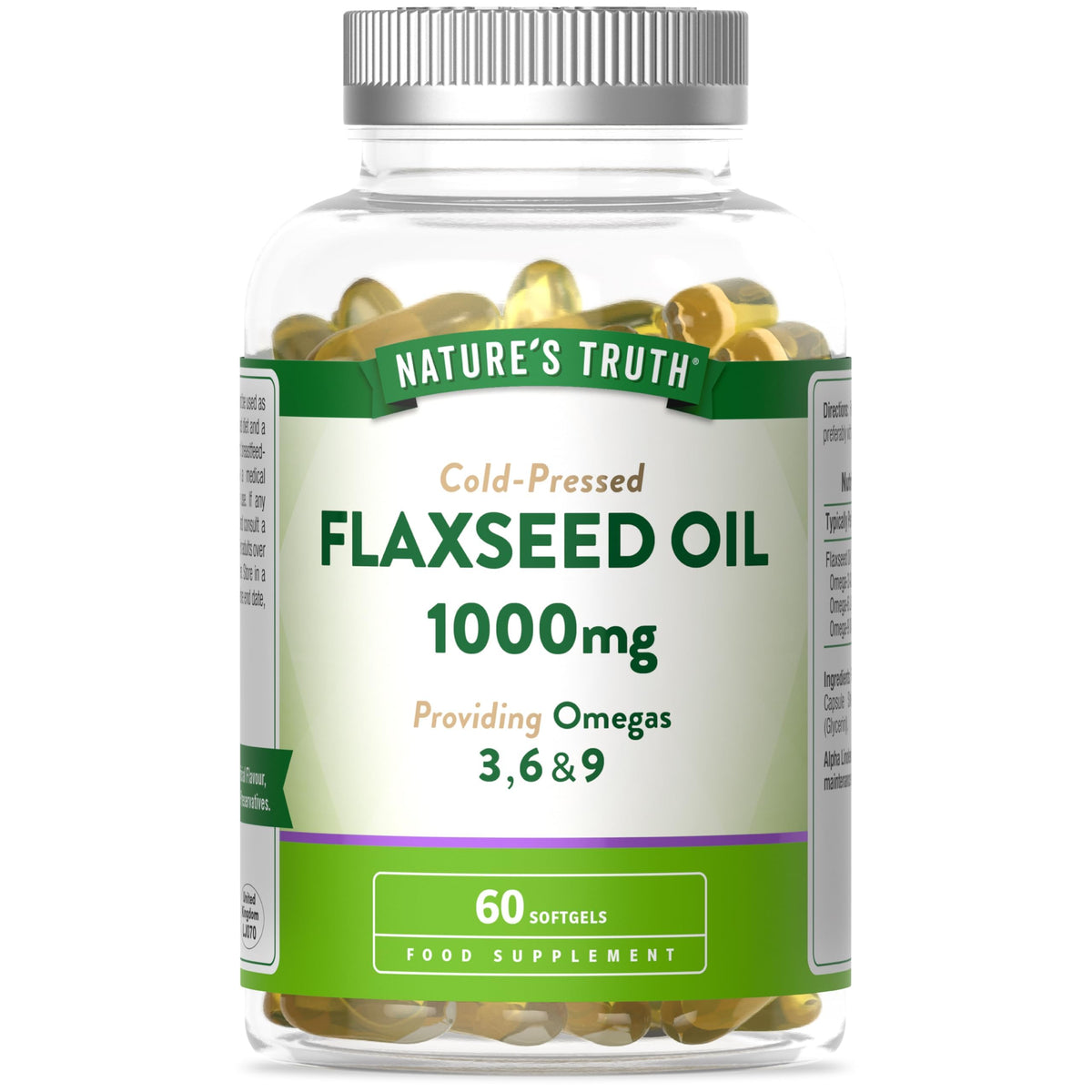 Nature's Truth Flaxseed Oil 1000mg - 60 Softgels - Cold Pressed Supplement Providing Omega 3, 6, & 9