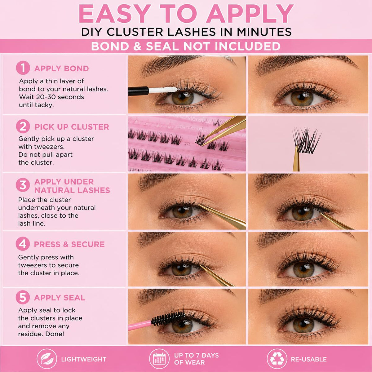 TUTU LASH After Dark Black Cluster Lashes – 48 DIY Individual Lash Clusters – 8mm, 10mm, 12mm & 14mm – Clear Band – Lightweight Reusable False Eyelashes – Glamorous Look